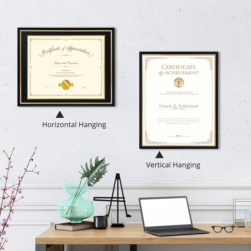 Hodeframe 16x20 Diploma Frame for 14x17 Certificate/Document/Picture with Double Mat(Black and Gold),Wood Degree Frame, Black with Gold Side,UV Protection Acrylic,Wall hanging - Image 5